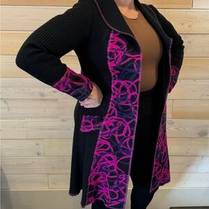 Joseph Ribkoff Long Black Sweater with Pink Accents Size 14